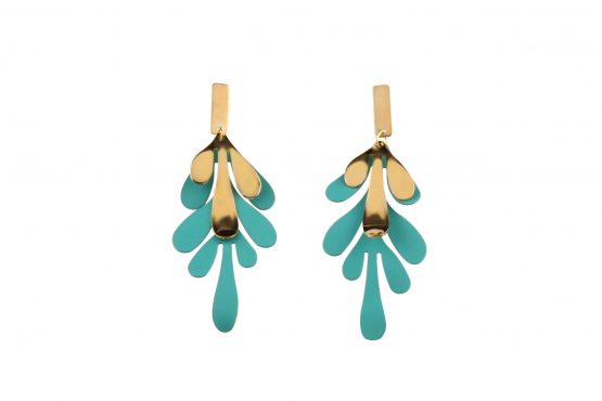 Golden Cyan Leaf Danglers