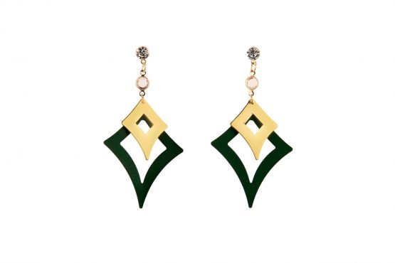 Golden Emerald Matte Diamond Stud Danglers