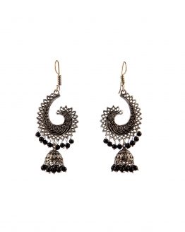 Silver Plated Semi Circular Jumka  Black