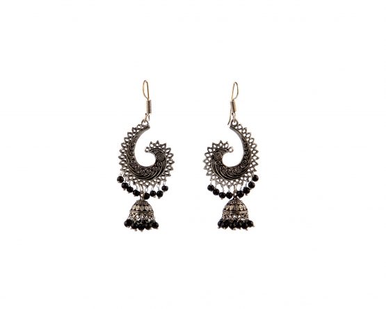 Silver Plated Semi Circular Jumka  Black