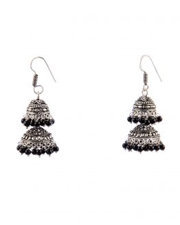 Silver Double Dome Jhumki Black Pearls