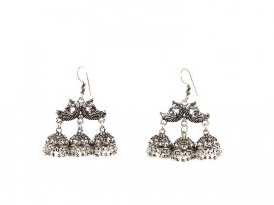 Peacock Silver Double Jhumka Earrings