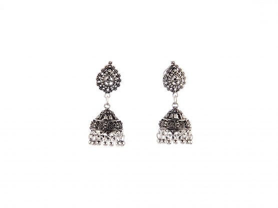 Silver Drop Shaped Dome Jhumka