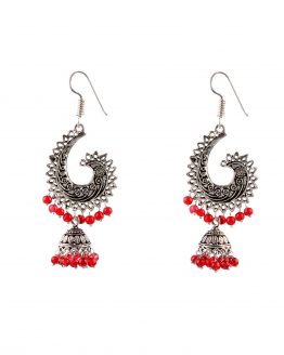 Silver Plated Semi Circular Jumka  Red