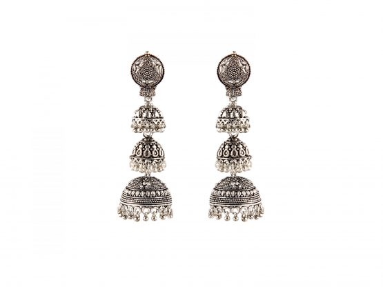 Silver Triple Dome Earrings