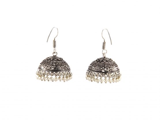 Silver Bead Ivory Dome Jhumka